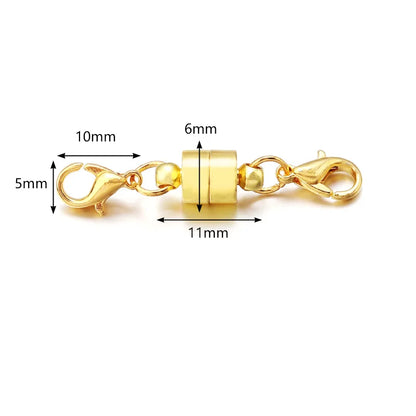 Gold jewelry clasp with measurements on a white background