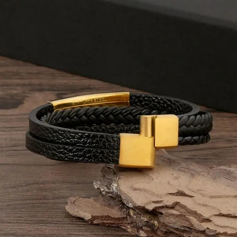 Men’s Multilayer Leather Bracelet | Handwoven Design with Magnetic Alloy Clasp