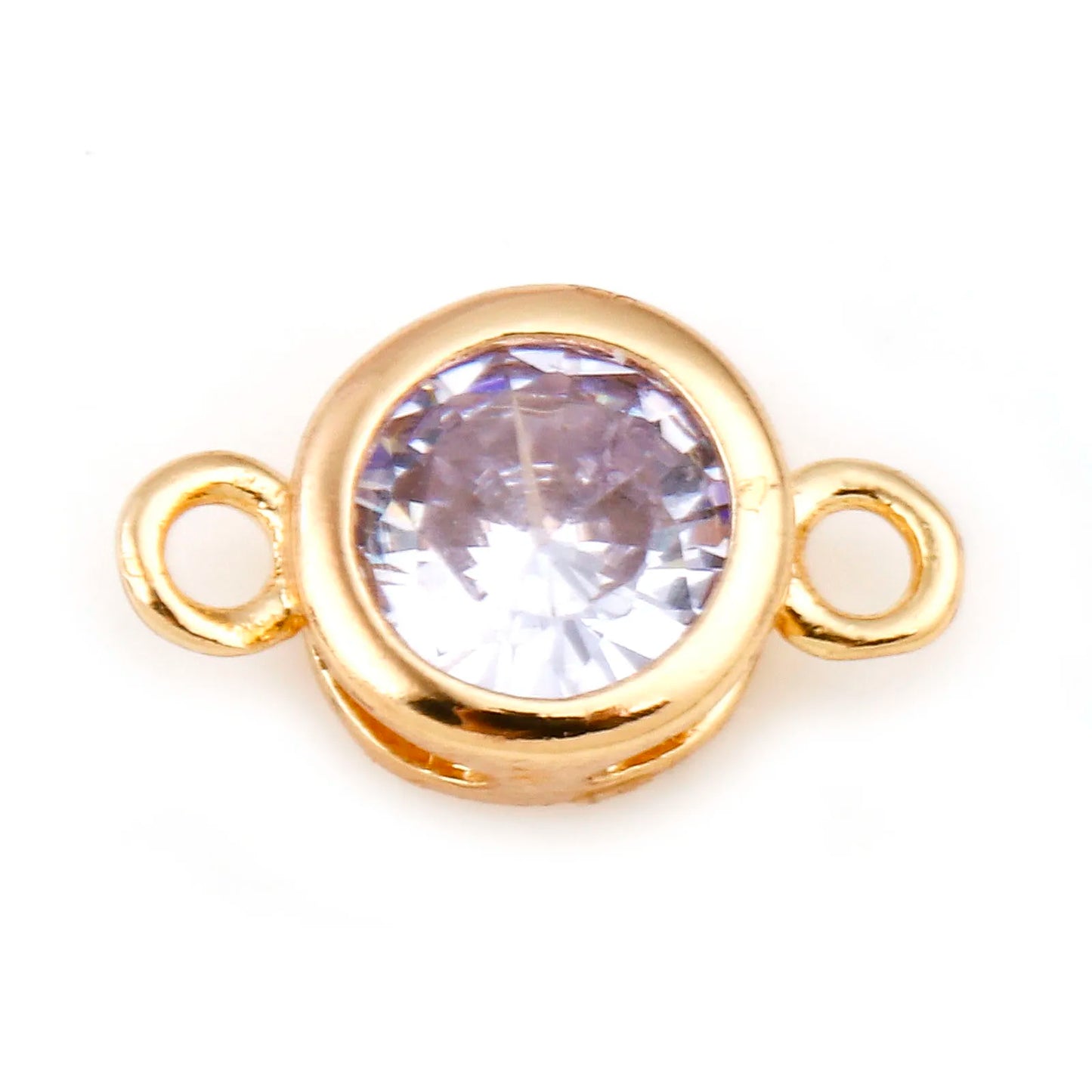 Gold Birthstone Connector Charms | Copper Round Cubic Zirconia Links | 2-Piece DIY Necklace, Bracelet & Earring Jewelry Findings
