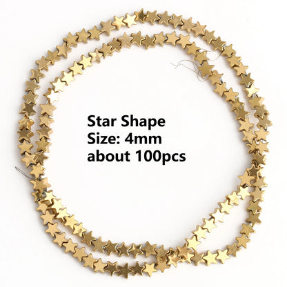 Gold Plated Hematite Beads | 4mm Heart, Cube, Rondelle & Irregular Spacer Beads | 15-Inch Jewelry-Making Strand