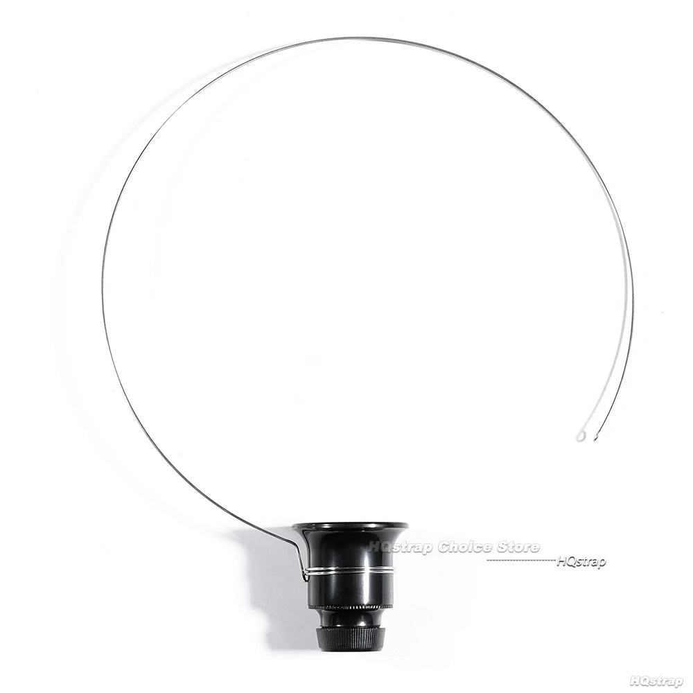 Black magnifying lens with a white circular element on a white background