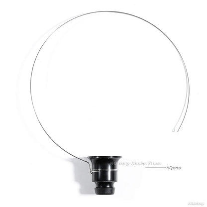 Black magnifying lens with a white circular element on a white background