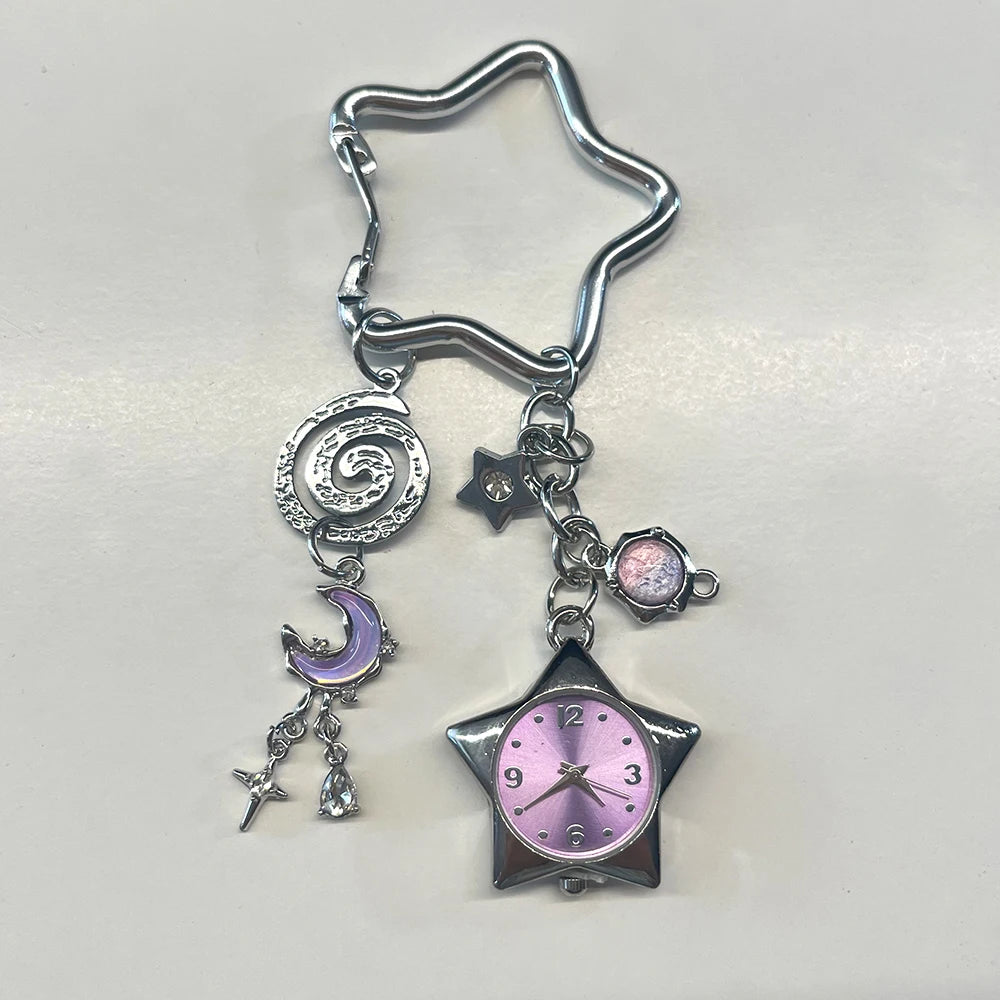 Heart Watch Bag Charm | Functional Clock Keychain | Purse & Backpack Charm with Heart, Key & Crystal Accents
