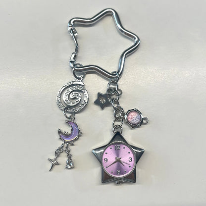 Heart Watch Bag Charm | Functional Clock Keychain | Purse & Backpack Charm with Heart, Key & Crystal Accents