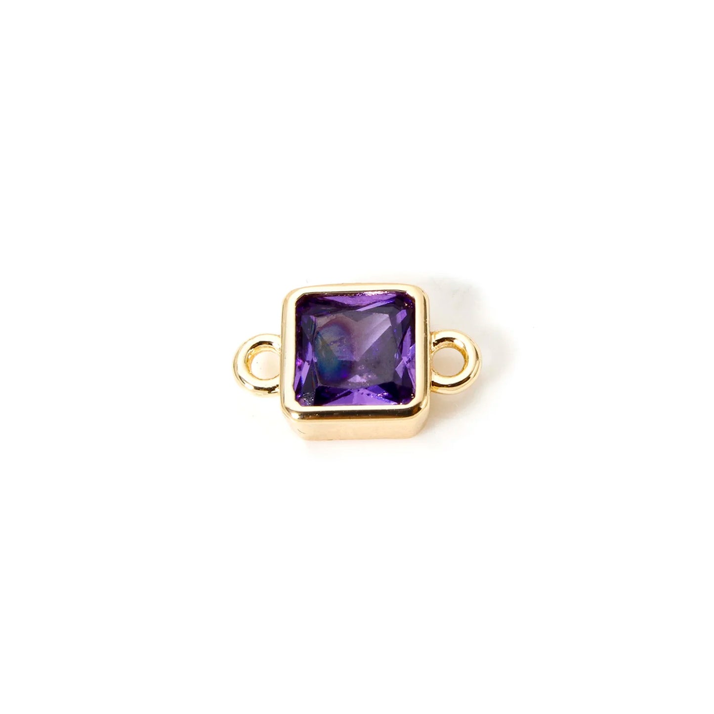 18K Gold Birthstone Connectors | Brass Square Charm Links | 2-Piece DIY Necklace, Bracelet & Earring Jewelry Findings