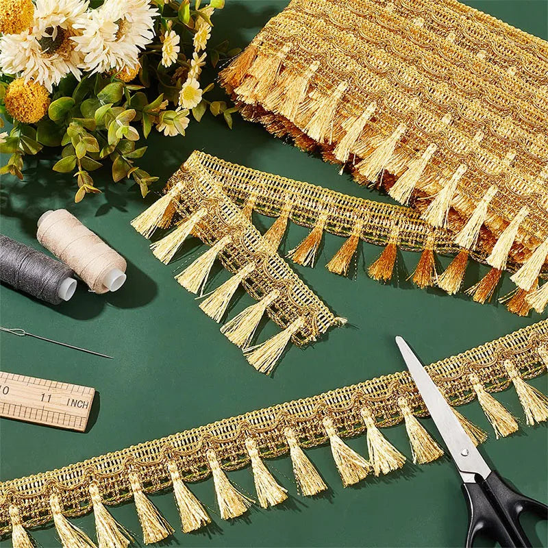 Gold & Silver Fringe Tassel Trim | 5 Yard Metallic Fringe Lace Ribbon | Sewing Trim for Clothing, Costumes, Curtains & DIY Crafts #FringeTrim #SewingSupplies