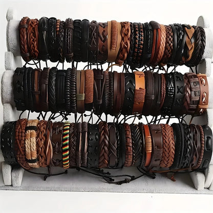 Braided Leather Bracelet Set 20pcs | Adjustable Wrap Bracelets with Wood Beads & Hemp Cord | Boho Bracelet Bases for Adding Charms & DIY Jewelry