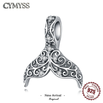 925 Sterling Silver Simple Versatile Cartoon Fish Tail Original Pendants Bracelet Charms Fit Jewelry Party Beads DIY Fine Gifts