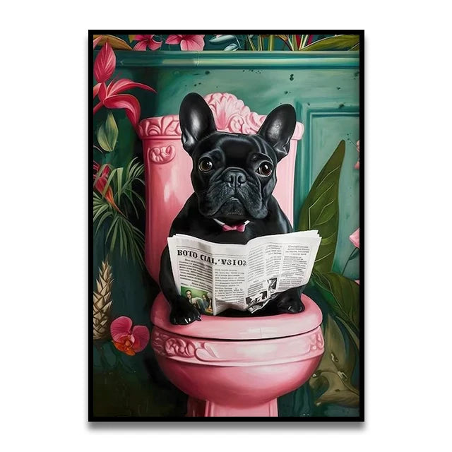 Bathroom Cat Reading on Toilet Canvas Wall Art Print Poster Funny Animal Decor Painting Home Room Decor Gift Unframed