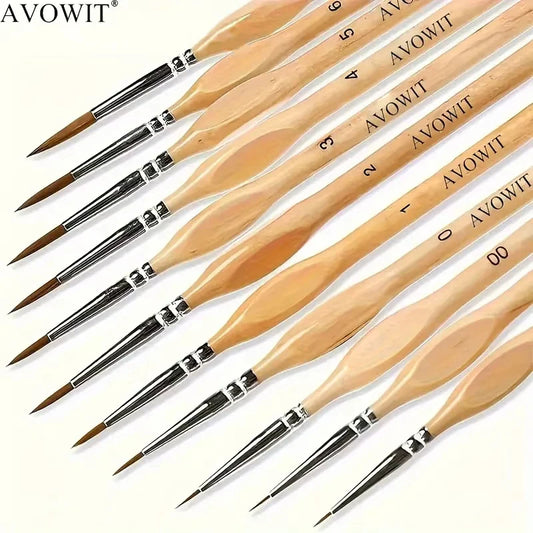 Set of AVOWIT paint brushes with wooden handles on a white background