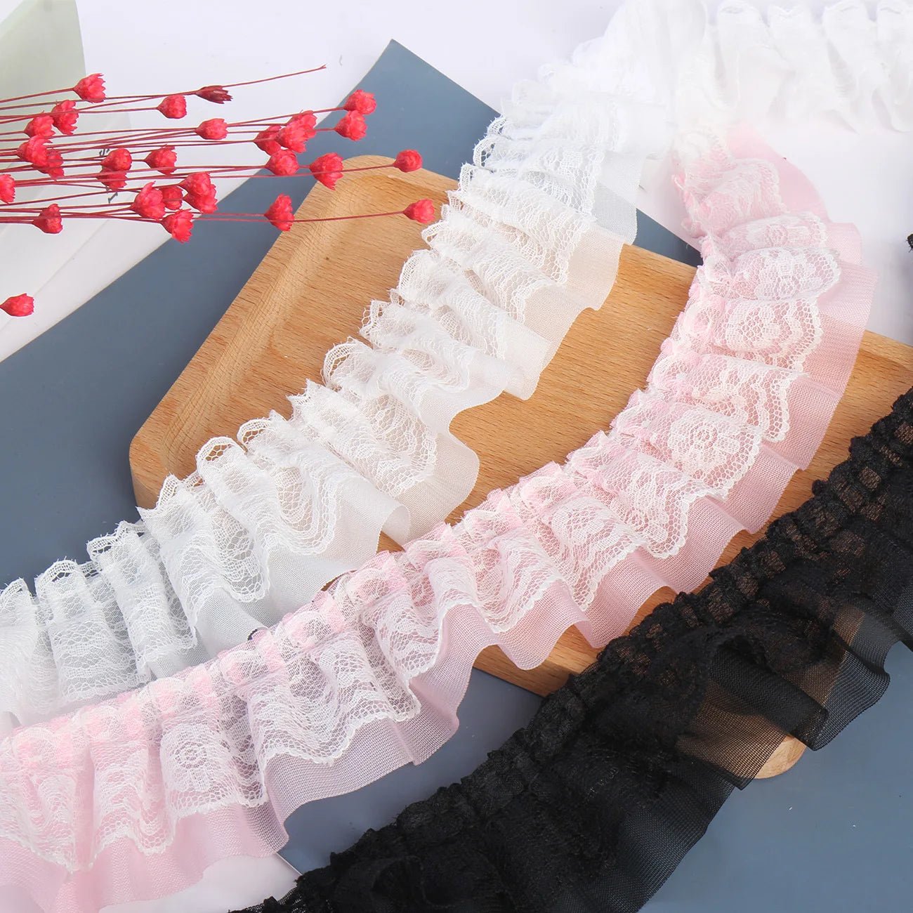 Pleated Chiffon Lace Trim | 2 Yards Double Layer Ruffle Ribbon | 5cm Sewing Trim for Clothing, Wedding Decor & DIY Crafts #SewingSupplies #ChiffonTrim