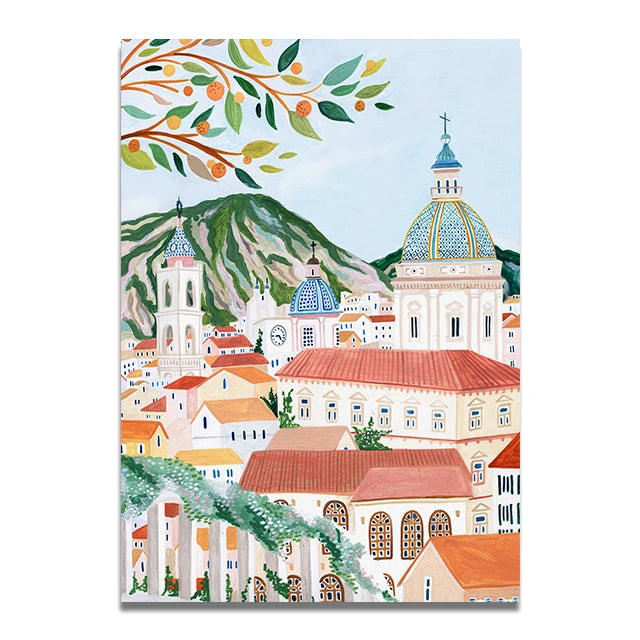 Santorini Lisbon Canvas Wall Art Print Poster Lake Como Central Park Decorative Painting Travel Mural Home Decor Gift Unframed