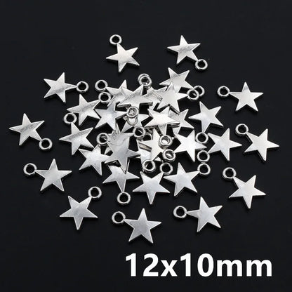 Silver star-shaped jewelry components on a black background with '12x10mm' text.