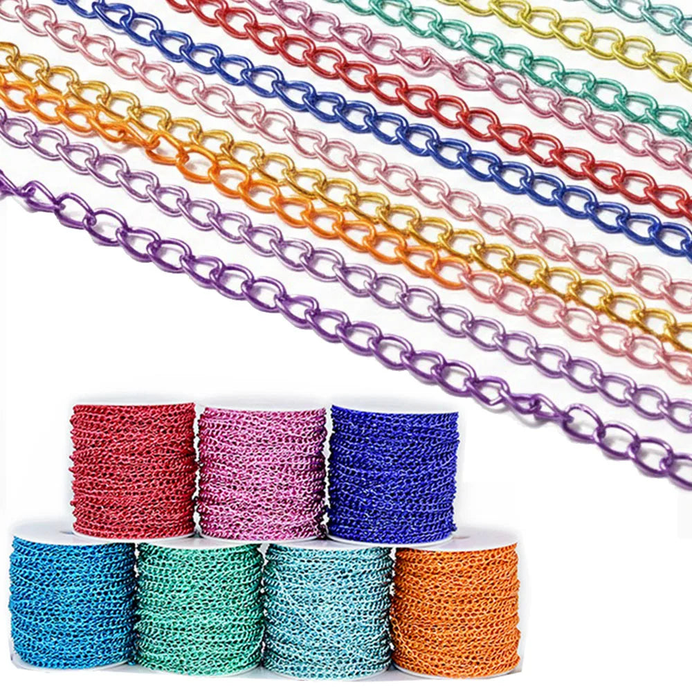 Colorful Metal Jewelry Chain | 2 Meter Link Chain for Necklaces & Bracelets | DIY Jewelry Making & Craft Supplies
