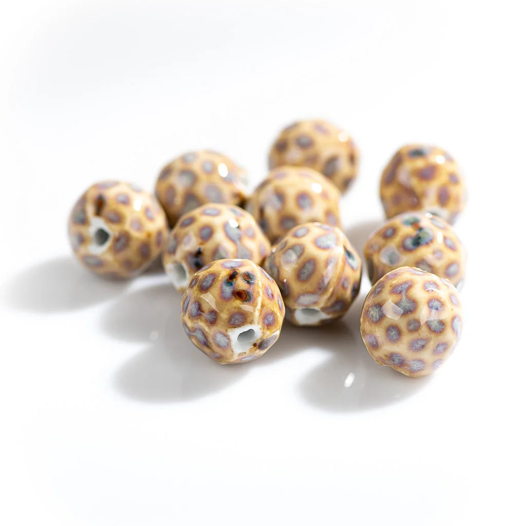 Leopard Ceramic Beads 10pc | 15mm Porcelain Animal Print Beads | Large Hole Beads | DIY Jewelry Making Supplies