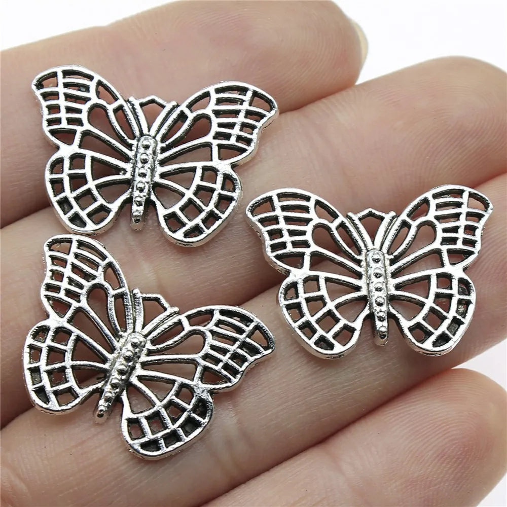 10 Antique Silver Butterfly Charms | Butterfly Pendants for DIY Jewelry Making | Bracelet, Necklace & Earring Supplies
