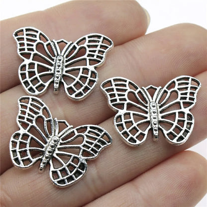 10 Antique Silver Butterfly Charms | Butterfly Pendants for DIY Jewelry Making | Bracelet, Necklace & Earring Supplies