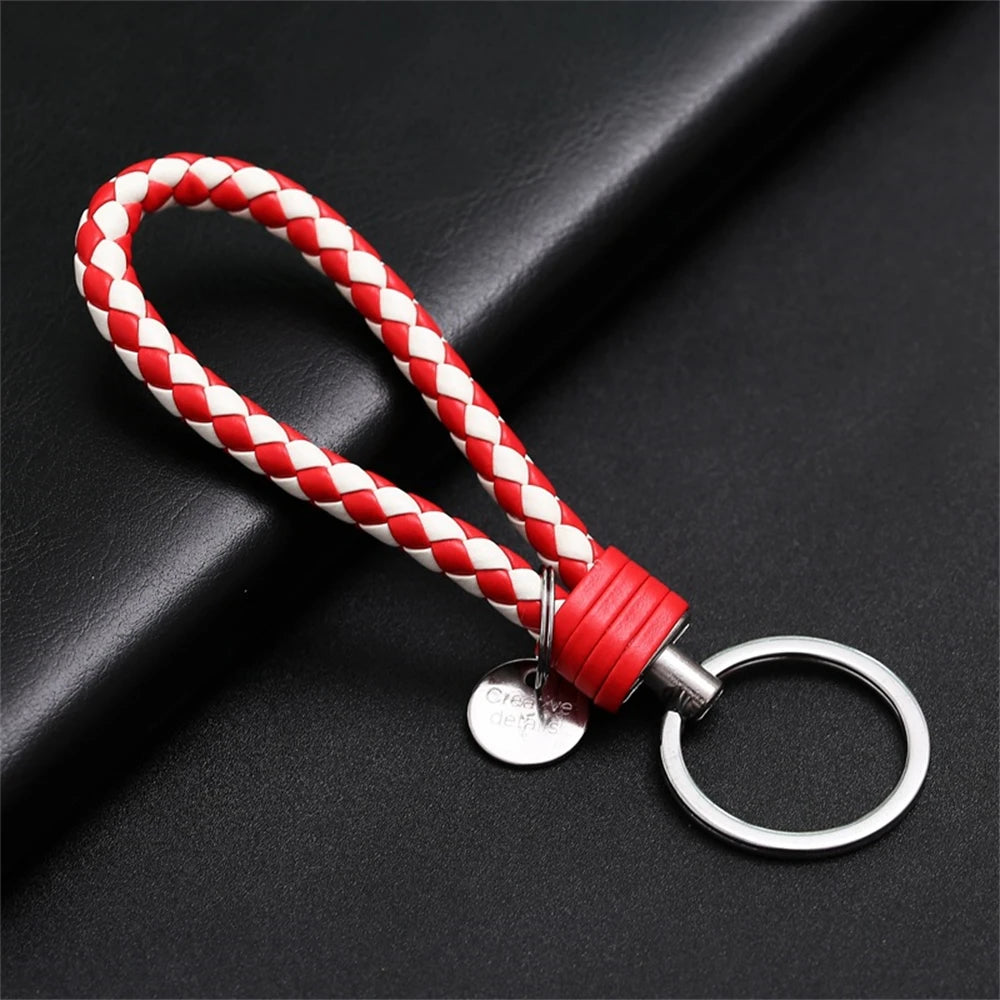 Braided PU Leather Keychain | Woven Rope Keyring with Metal Clasp | DIY Bag Charm, Key Holder & Craft Accessory