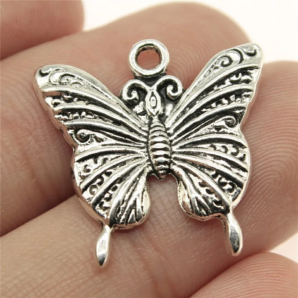10 Antique Silver Butterfly Charms | Butterfly Pendants for DIY Jewelry Making | Bracelet, Necklace & Earring Supplies