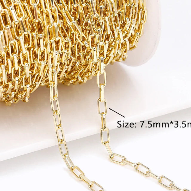 14K Gold Plated Brass Chain | Gold Jewelry Chain by the Meter | Bulk Necklace & Bracelet Chain for DIY Jewelry Making