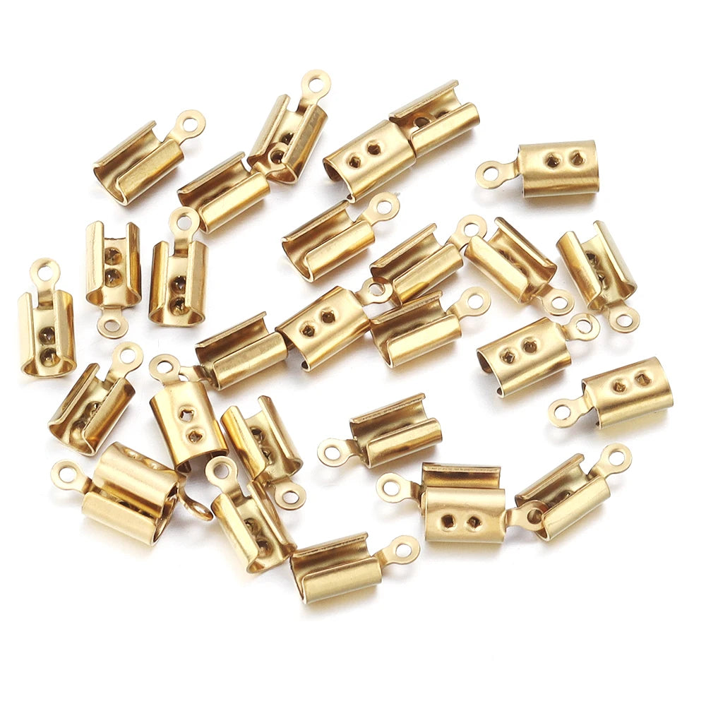 Stainless Steel Cord End Caps for Jewelry Making | Fold-Over Crimp Connectors for Leather Cord & Bracelets | Bead Caps for Jewelry