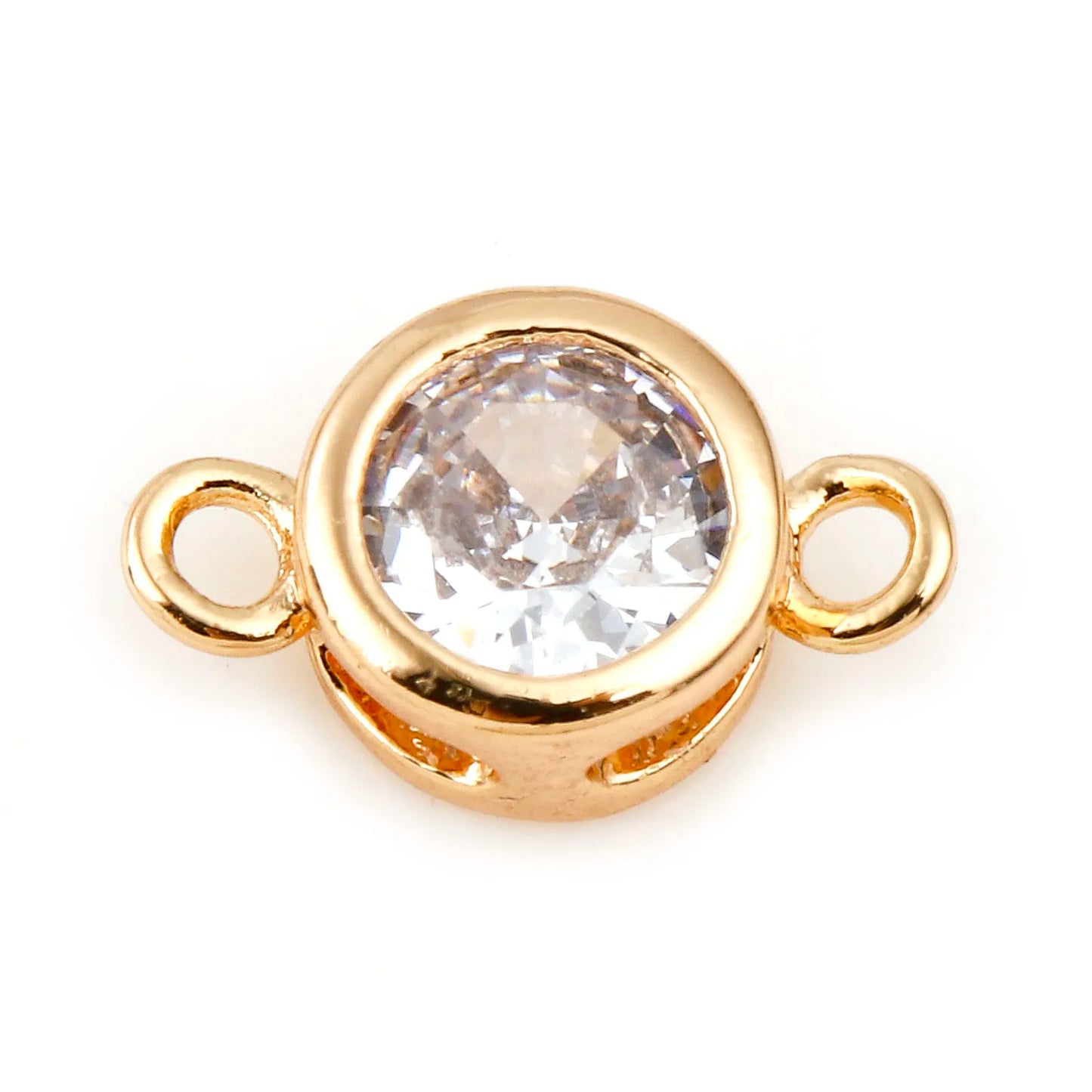 Gold Birthstone Connector Charms | Copper Round Cubic Zirconia Links | 2-Piece DIY Necklace, Bracelet & Earring Jewelry Findings