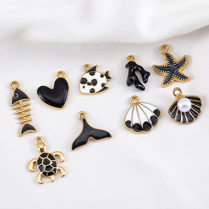 Ocean Charms | 10 White Enamel Sea Life Pendants | Shell, Coral, Fish & Heart DIY Jewelry Supplies