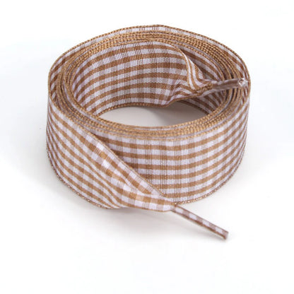 Luxury Pastel Gingham Ribbon Shoelaces | Cute Wide Flat Bow Laces for Sneakers | 1 Pair
