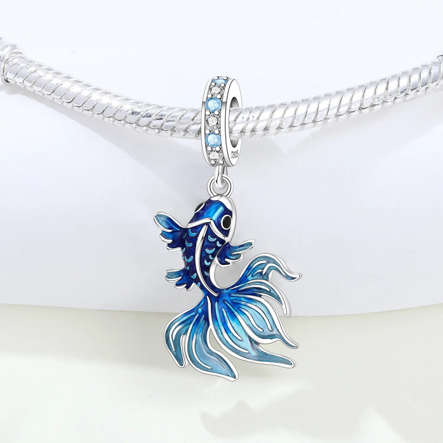Ocean Charms | Betta Fish Charm | 925 Sterling Silver Ocean Pendant | Blue Pearl Bracelet & Necklace Jewelry
