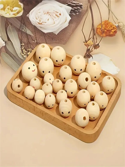 Smiley Face Wooden Beads | 20-Piece Round Expression Beads | DIY Jewelry Making, Bracelets, Necklaces & Craft Supplies