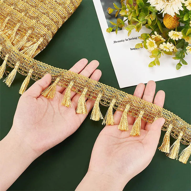 Gold & Silver Fringe Tassel Trim | 5 Yard Metallic Fringe Lace Ribbon | Sewing Trim for Clothing, Costumes, Curtains & DIY Crafts #FringeTrim #SewingSupplies