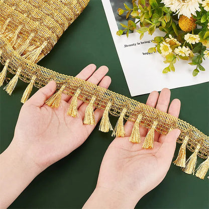 Gold & Silver Fringe Tassel Trim | 5 Yard Metallic Fringe Lace Ribbon | Sewing Trim for Clothing, Costumes, Curtains & DIY Crafts #FringeTrim #SewingSupplies
