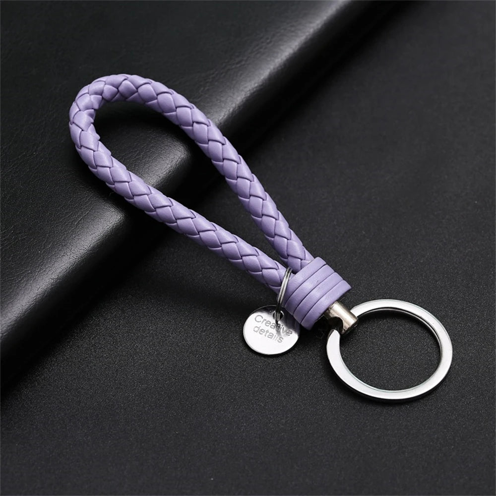 Braided PU Leather Keychain | Woven Rope Keyring with Metal Clasp | DIY Bag Charm, Key Holder & Craft Accessory