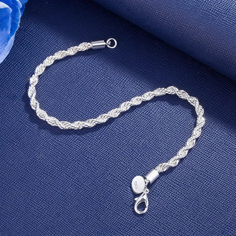 4mm Sterling Silver Chain Bracelet | 8 Inch 925 Stamped Bracelet | Gold or Silver Color Charm Bracelet for Jewelry Making