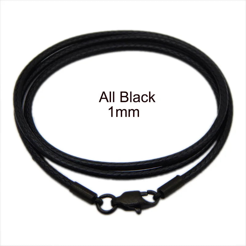 Waxed Leather Cord Necklace | Stainless Steel Clasp Pendant Chain | Adjustable 40–70cm for Men & Women