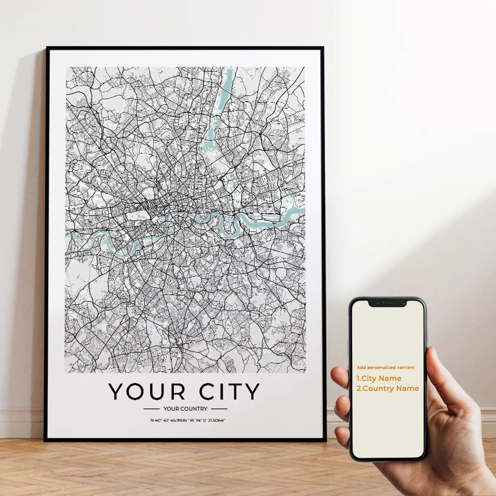 Custom Personalized City And County Map World Cover Gift Wall Art Printing Picture Living Room Bedroom Home Decoration