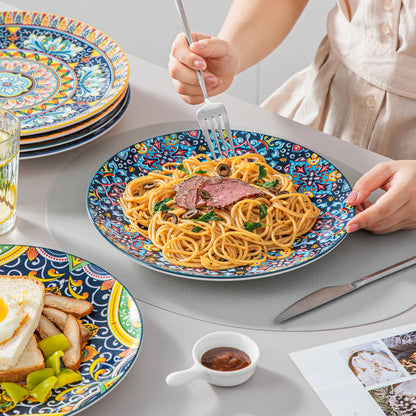 Boho Stoneware Dinnerware Set for 6 | Ceramic Plates & Bowls | 12, 16, 18 or 24 Pieces