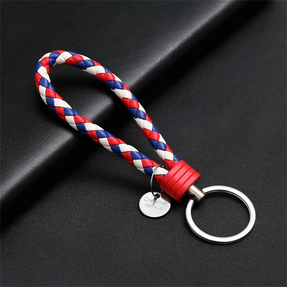 Braided PU Leather Keychain | Woven Rope Keyring with Metal Clasp | DIY Bag Charm, Key Holder & Craft Accessory