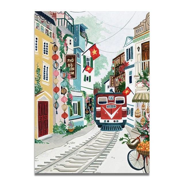 Santorini Lisbon Canvas Wall Art Print Poster Lake Como Central Park Decorative Painting Travel Mural Home Decor Gift Unframed