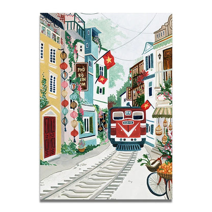 Santorini Lisbon Canvas Wall Art Print Poster Lake Como Central Park Decorative Painting Travel Mural Home Decor Gift Unframed
