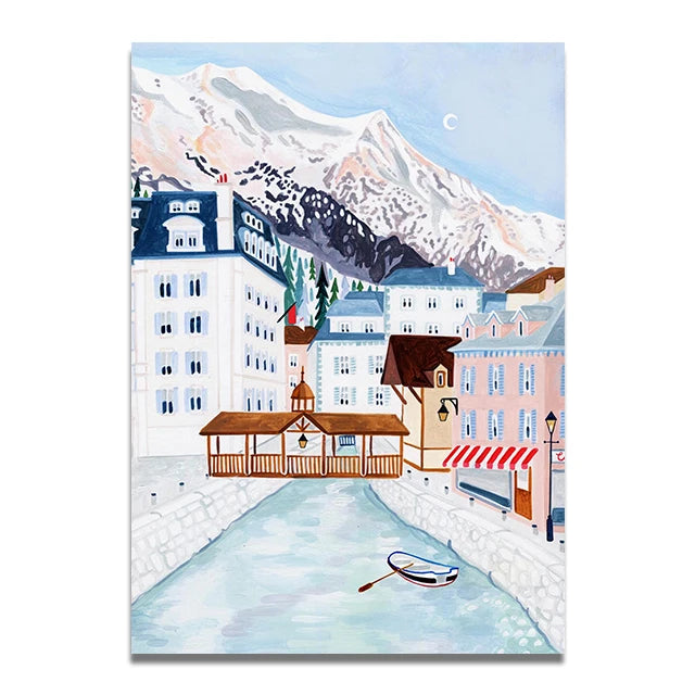 Santorini Lisbon Canvas Wall Art Print Poster Lake Como Central Park Decorative Painting Travel Mural Home Decor Gift Unframed
