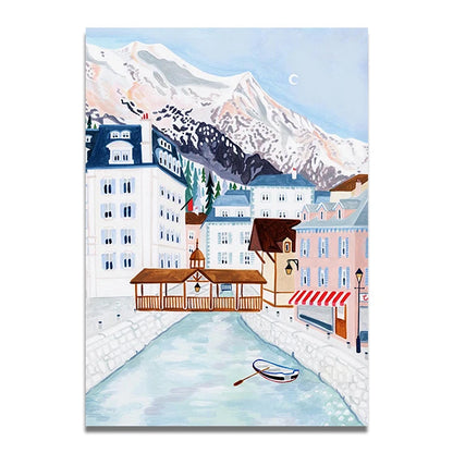 Santorini Lisbon Canvas Wall Art Print Poster Lake Como Central Park Decorative Painting Travel Mural Home Decor Gift Unframed