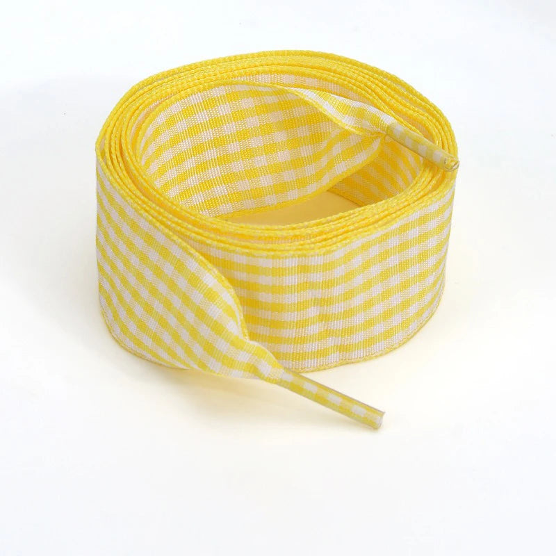 Luxury Pastel Gingham Ribbon Shoelaces | Cute Wide Flat Bow Laces for Sneakers | 1 Pair