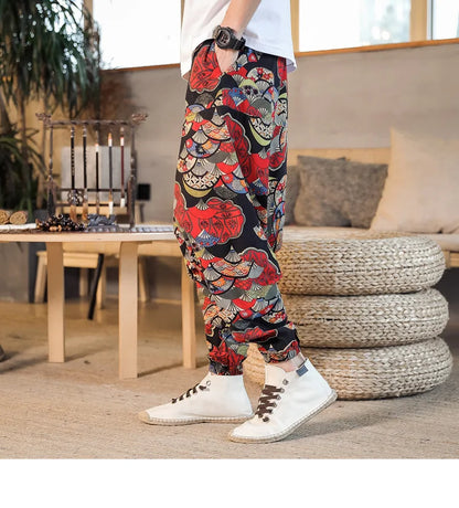 Men Harem Pants Print Retro Drop Crotch Joggers Trousers Men Baggy Loose Nepal Style Men Casual Pants M-5Xl