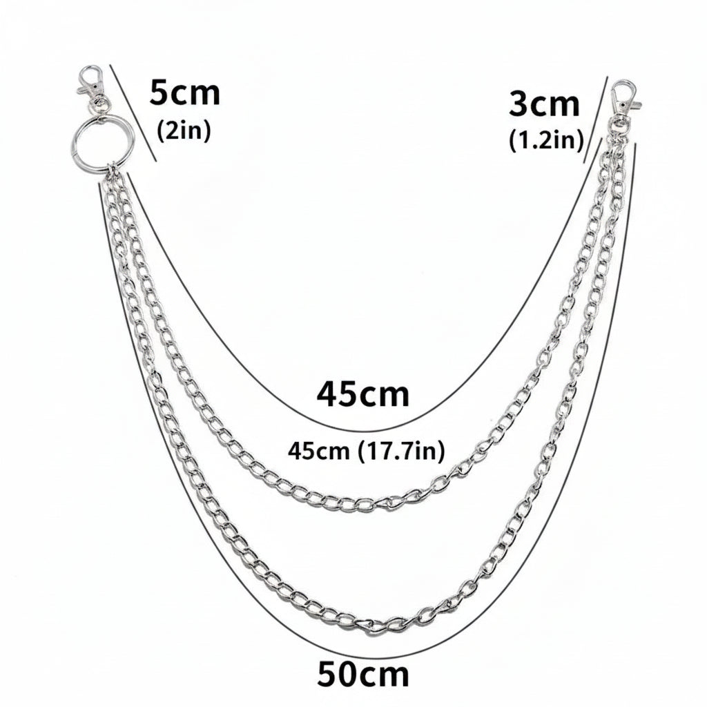 Metal Wallet Chain | Punk Hip Hop Belt Chain with Hook & Keyring | Pants Waist Chain for Keys, Wallets & DIY Accessories