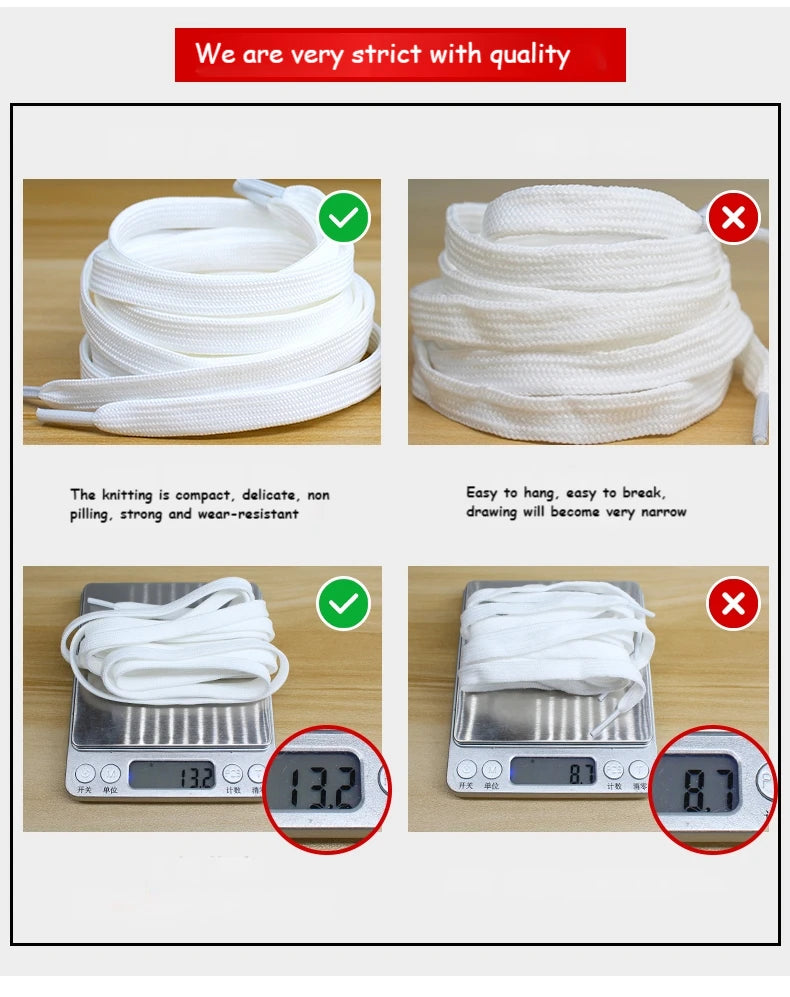 Premium Flat Shoelaces | White & Black Replacement Sneaker Laces | 28"–63" (70–160cm)