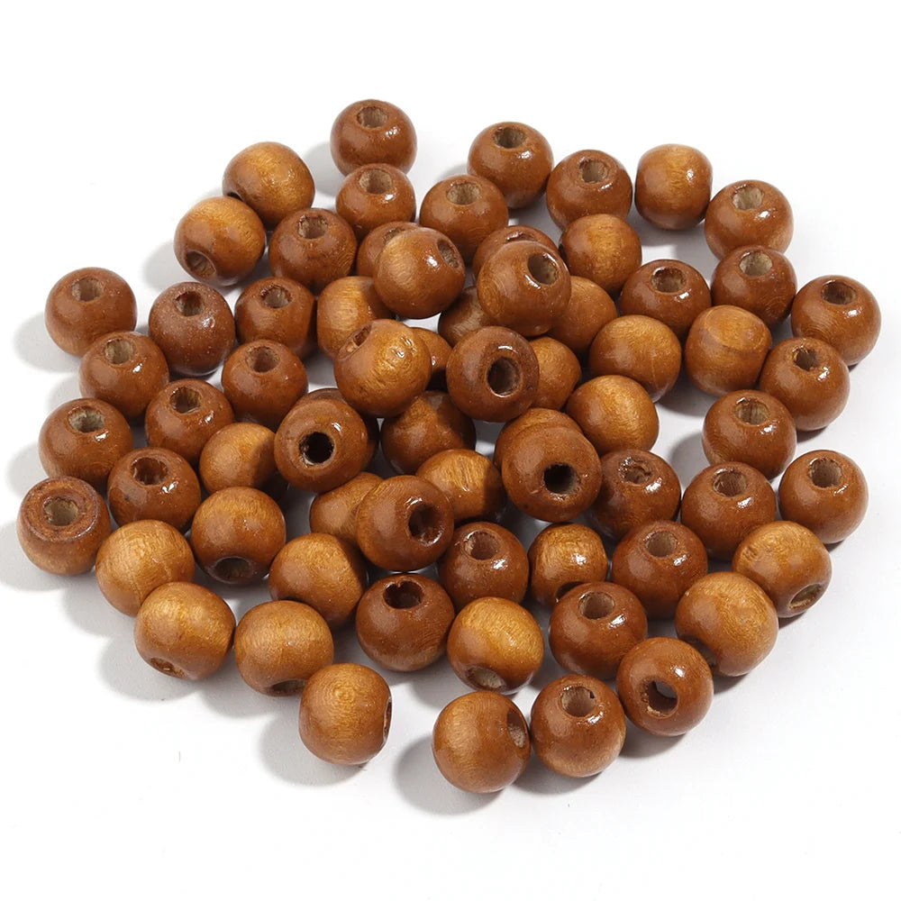 Wooden beads on a white background