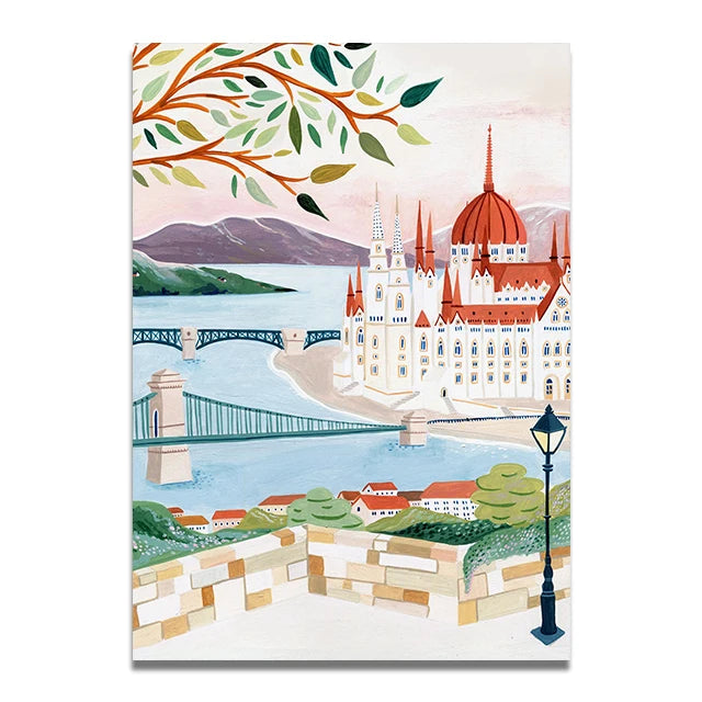 Santorini Lisbon Canvas Wall Art Print Poster Lake Como Central Park Decorative Painting Travel Mural Home Decor Gift Unframed