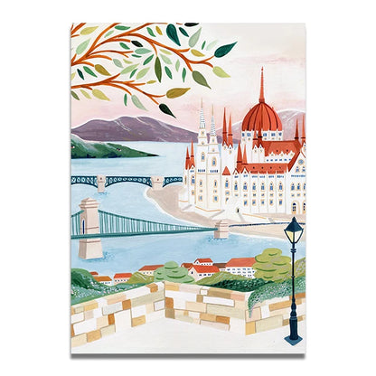 Santorini Lisbon Canvas Wall Art Print Poster Lake Como Central Park Decorative Painting Travel Mural Home Decor Gift Unframed