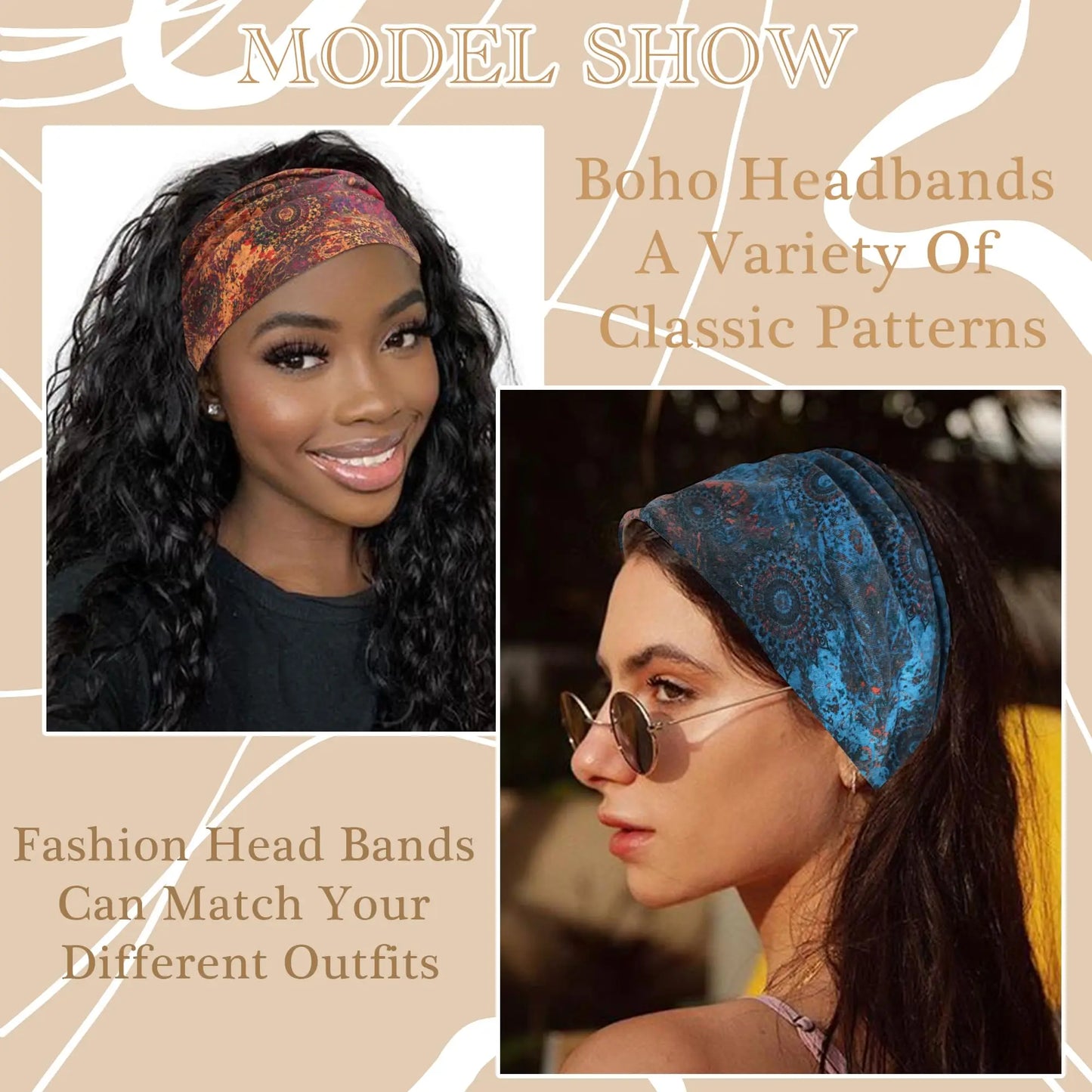Boho Headbands for Women | Wide Knotted Stretch Hair Wraps for Yoga, Travel & Everyday Wear